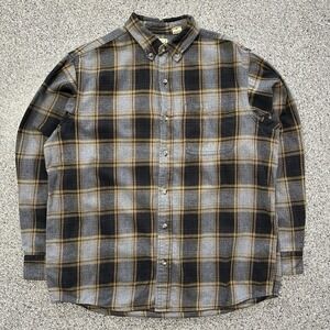 Red Head Brand Flannel Shirt Mens L Long Sleeve Button Down Grey Black Yellow